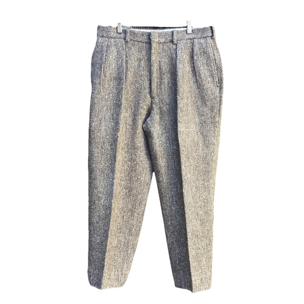Vintage Polo Ralph Lauren Tweed Wool Pants Men's 34x28 Brown Pleated Trousers